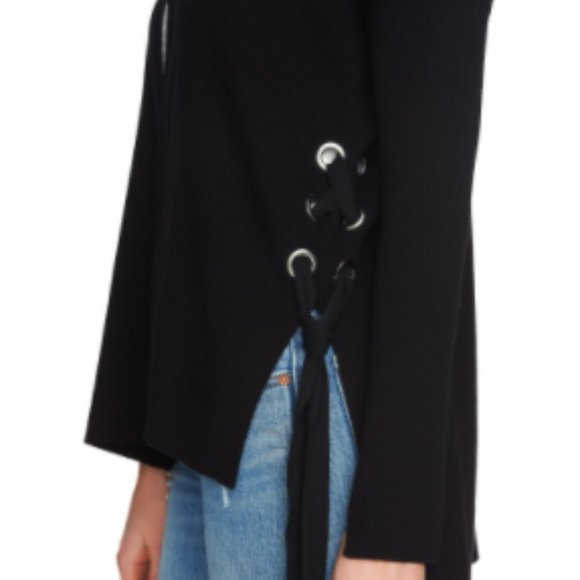 1.State Cotton Lace-up Cardigan In Rich Black - Picture 3 of 4